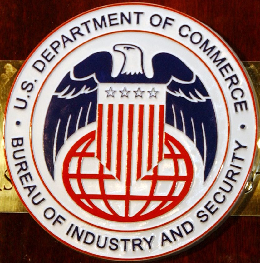 Seal of the U.S. Department of Commerce's Bureau of Industry and Security, the agency that administers AI chip export controls.