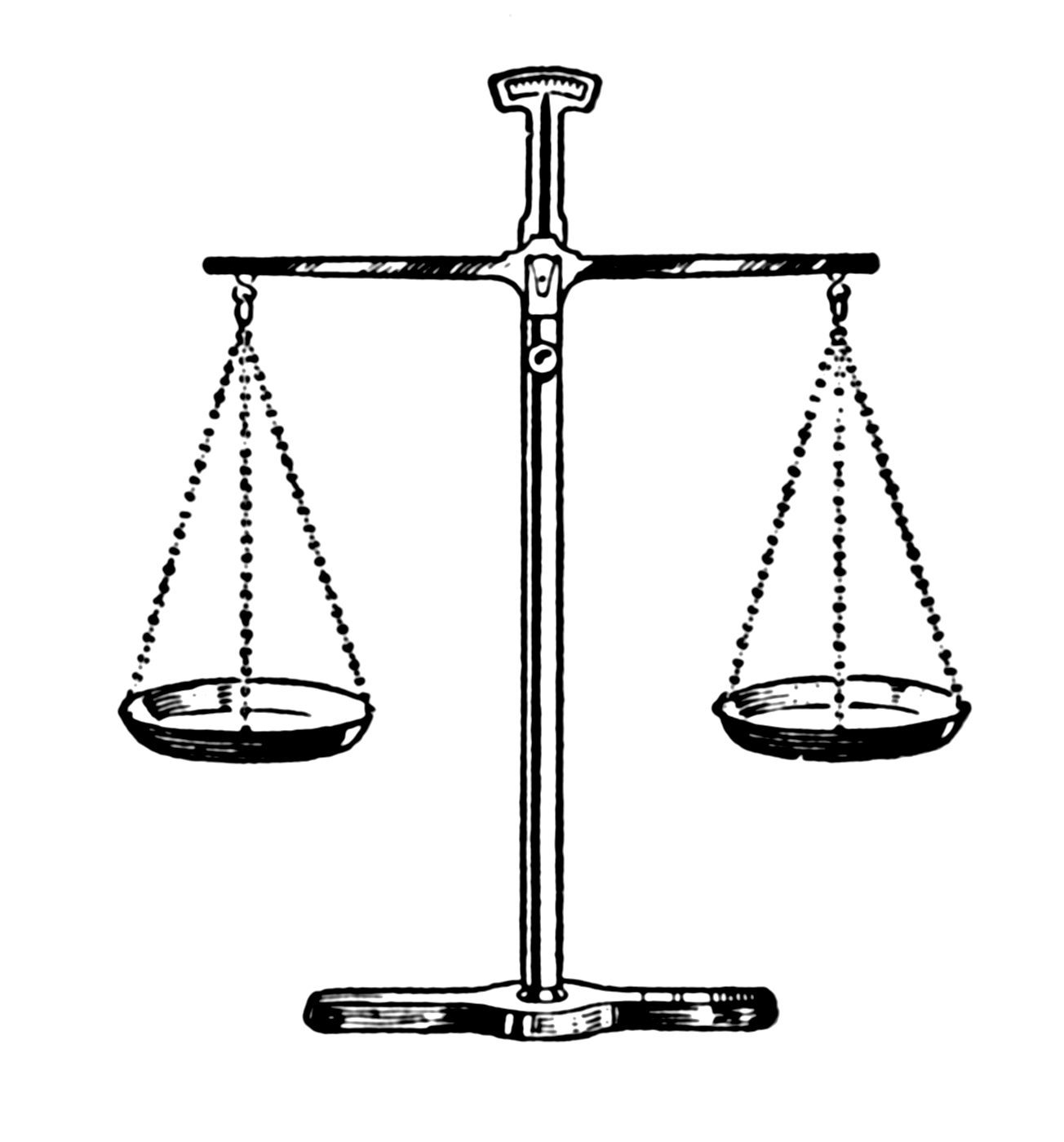 A pair of balanced scales, a traditional symbol of justice and legal judgment